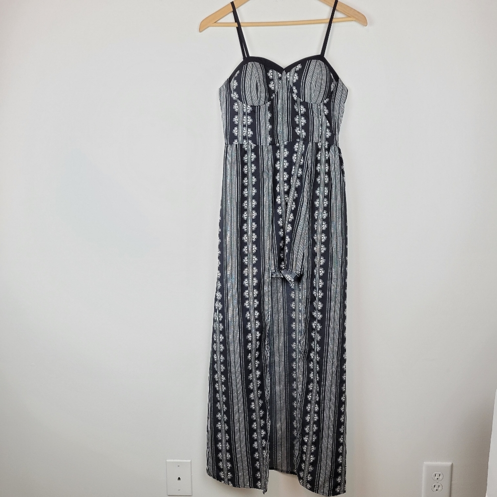 Band of Gypsies Maxi Romper Small Black White Boho Wide Leg